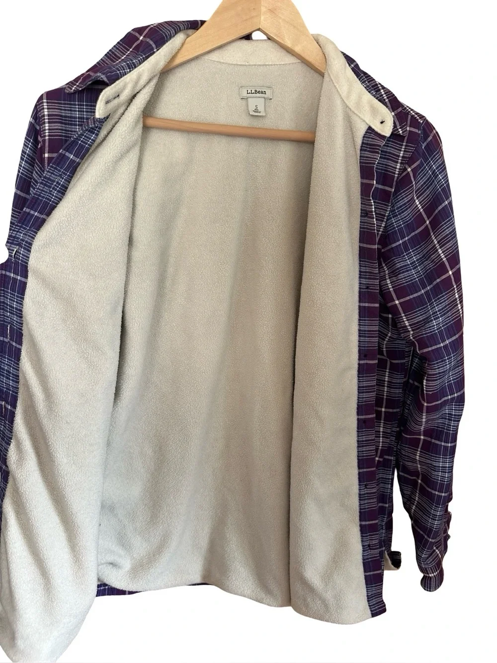 LL Bean Fleece Lined Flannel Shirt Purple Plaid Sz S